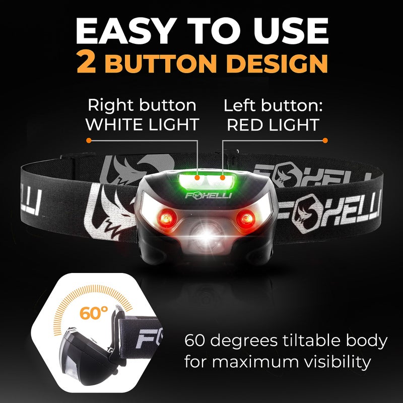 Foxelli USB-C Rechargeable LED Headlamp â€“ Super Bright, Lightweight Head Lamp for Running, Camping, Hiking & Work â€“ Comfortable Fit for Adults & Kids - Image 5